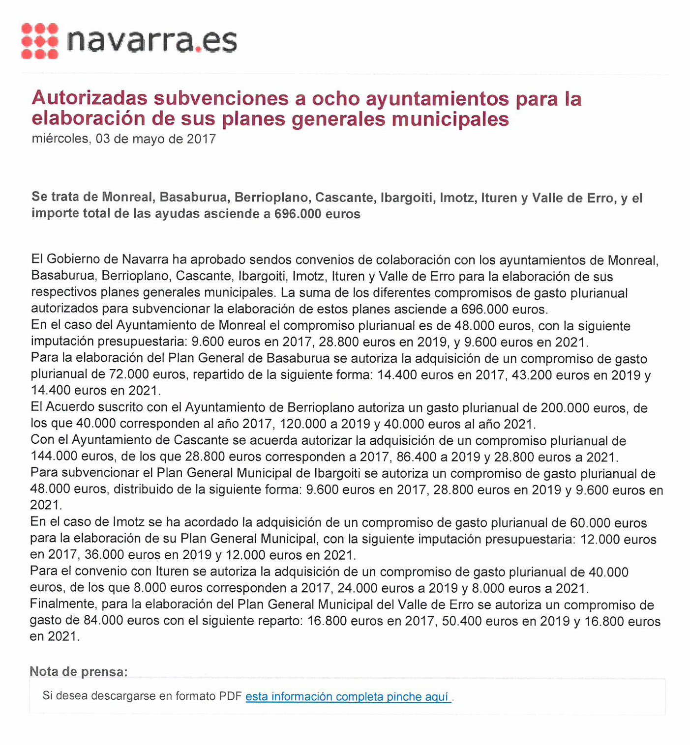 Autorizadas subvenciones a ocho ayuntamientos para la elaboración de sus planes generales municipales