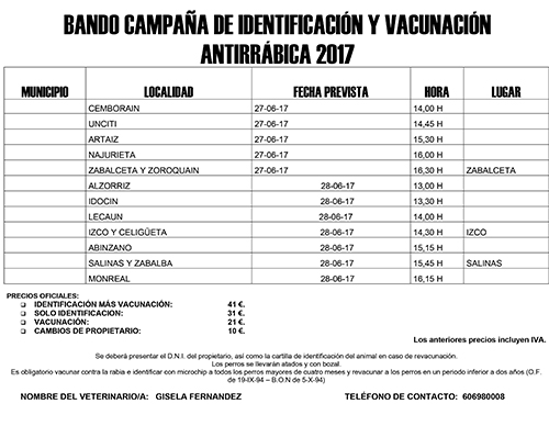 CAMPAÑA DE IDENTIFICACIÓN Y VACUNACIÓN ANTIRRÁBICA 2017