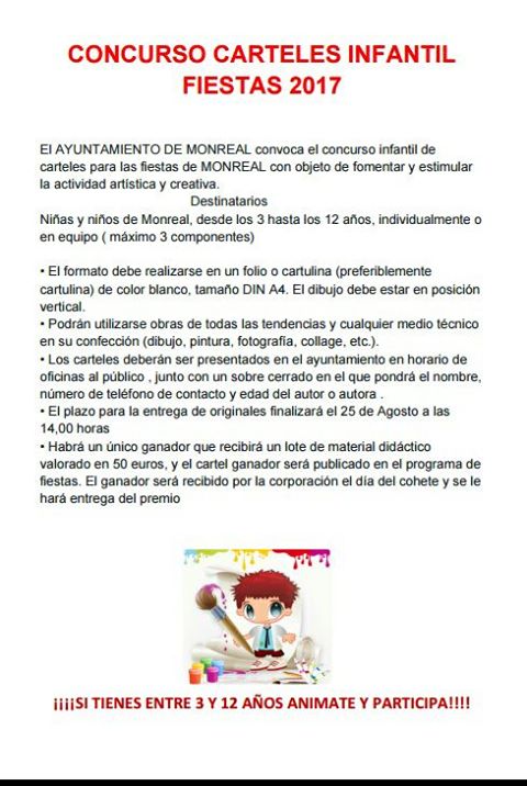 Concurso cartel de fiestas de Monreal 2017 (infantil)