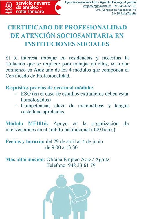 CERTIFICADO DE PROFESIONALIDAD DE ATENCIÓN SOCIOSANITARIA EN INSTITUCIONES SOCIALES