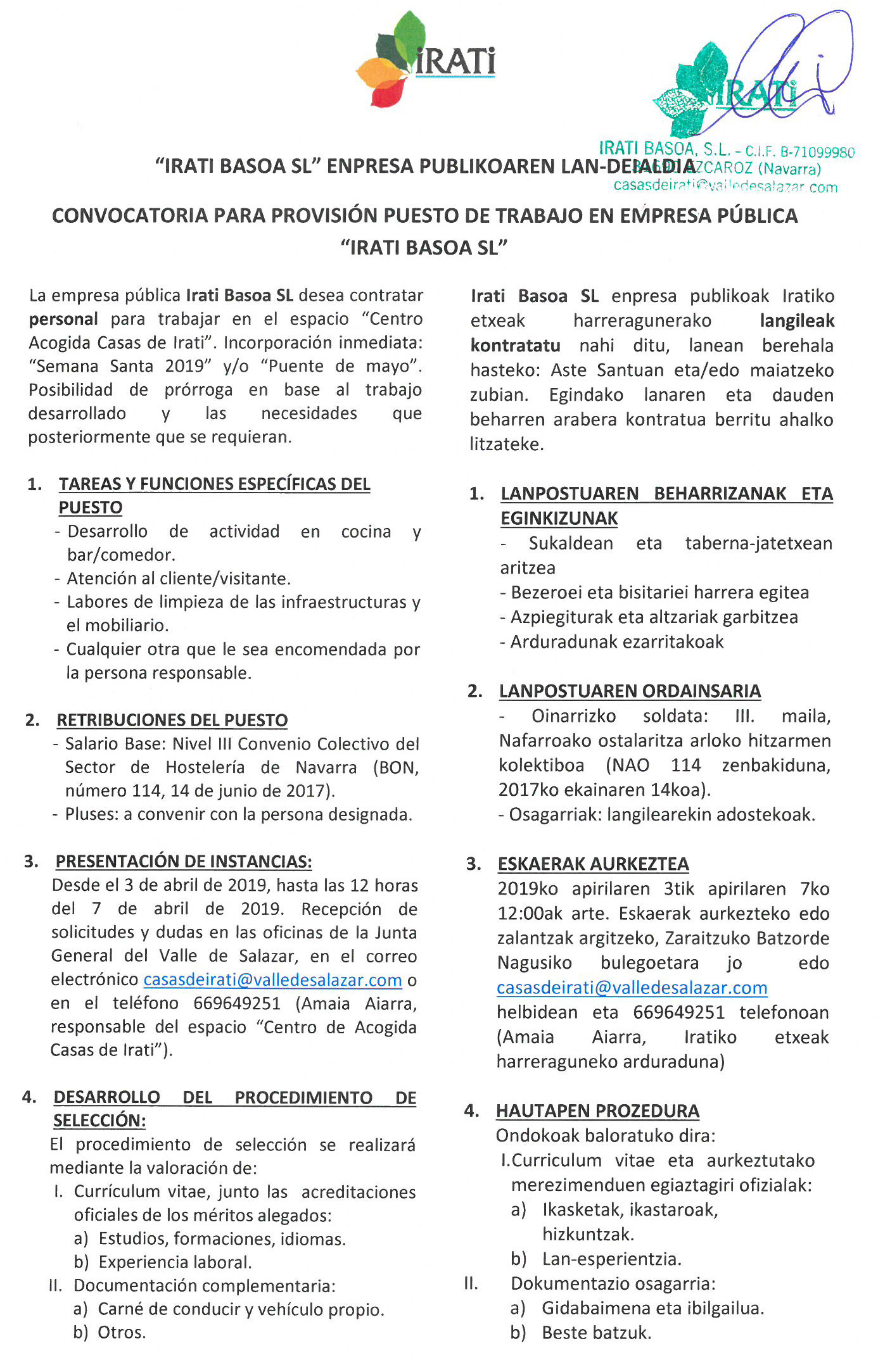 Convocatoria Selección de personal Convocatoria Selección de personal