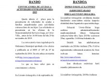 Bando ayudas extraescolares Lizoain-Arriasgoiti/Lizoainibar-Arriasgoitiko eskolaz kanpoko jarduetarako laguntzen bandoa
