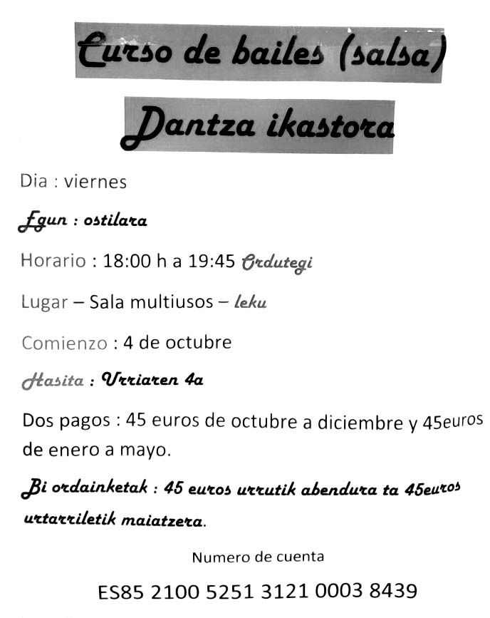 Curso de bailes (salsa ) / Dantza ikastora