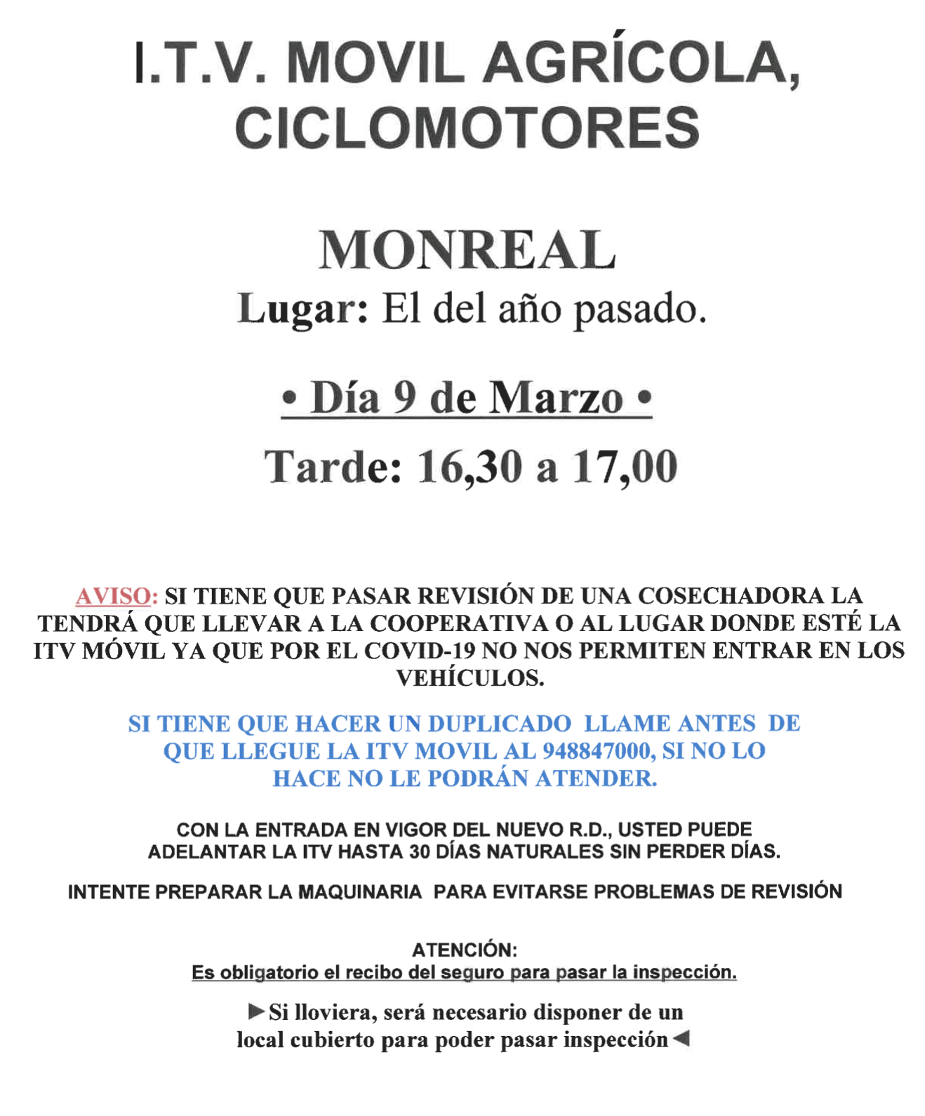 I.T.V. MOVIL AGRICOLA, CICLOMOTORES MONREAL